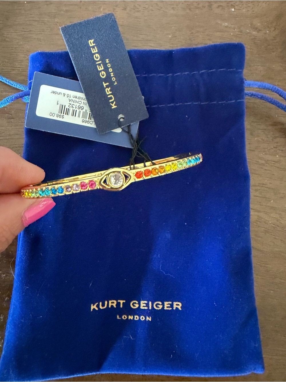 NWT Kurt Geiger Gold Rainbow Crystal Eye Bangle - Picture 4 of 7